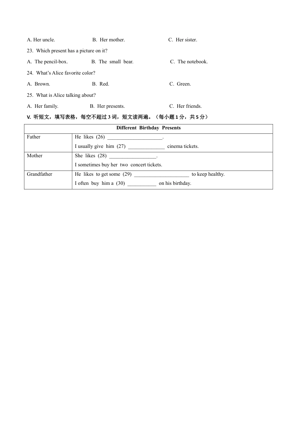 初中英语七年级上册-Module 8 Choosing presents 话题8 个人庆典（基础版） 试题.docx_第3页