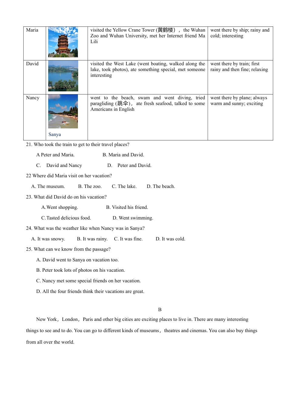 初中英语七年级上册-Module 9 People and places （B卷提升篇)原卷版.doc_第3页