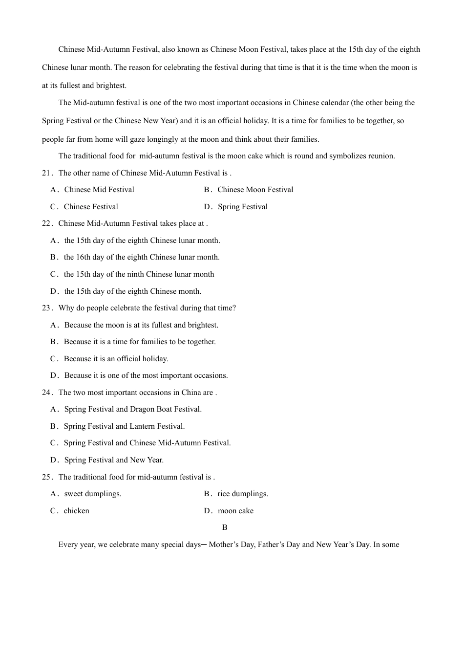 初中英语七年级上册-Module 10 Spring Festival（A卷基础篇）原卷版.doc_第3页