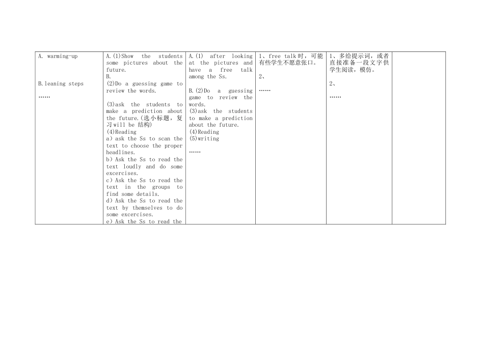 初中英语七下-教案-Module 4 Life in the future Unit2 Every family will have a small plane教案 （新版）外研版.doc_第2页