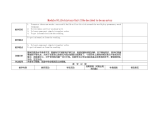 初中英语七下-教案-Module 9 Life history Unit 2 He decided to be an actor教案 （新版）外研版.doc