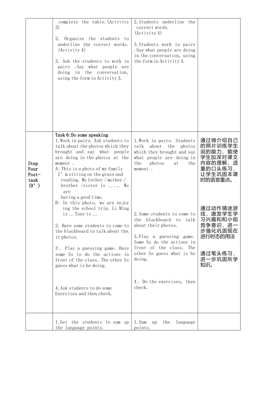 七年级英语上册 Module 9 Unit 1 We’re enjoying the school trip a lot教案 （新版）外研版.doc_第3页