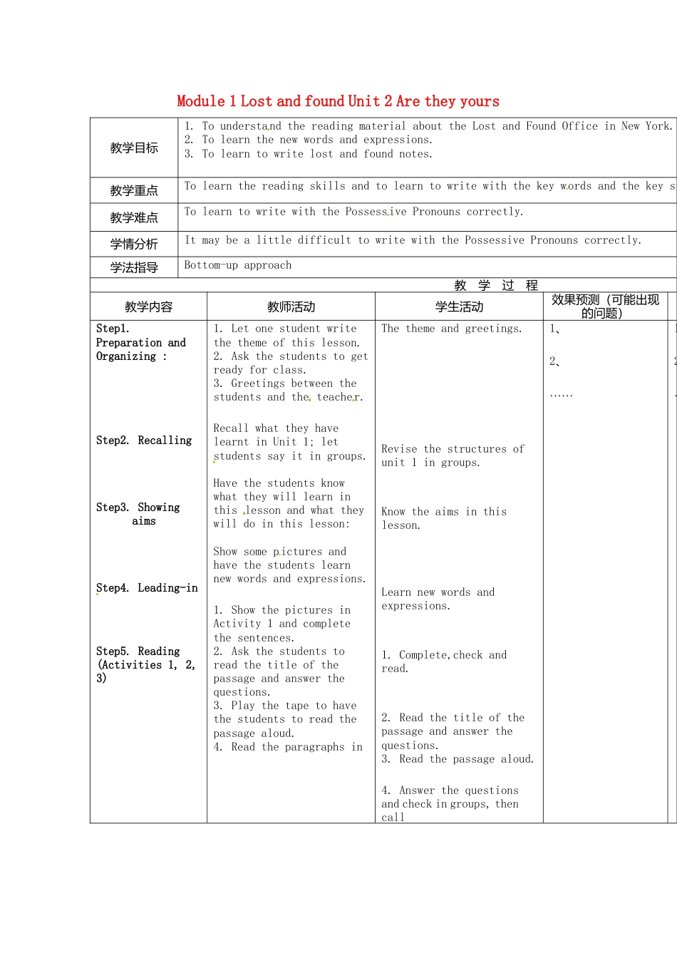 七年级英语下册Module+1+Lost+and+found+Unit+2+Are+they+yours+教学设计（新外研版）.doc_第1页