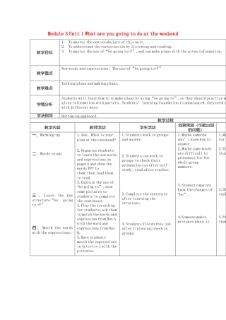 七年级英语下册Module+3+Unit+1+What+are+you+going+to+do+at+the+weekend教案1（新外研版）.doc