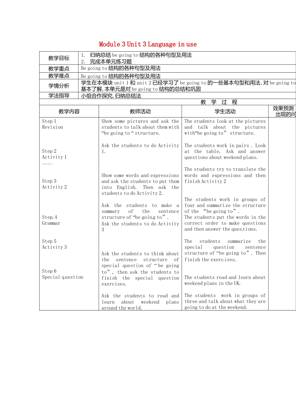 七年级英语下册Module+3+Unit+3+Language+in+use教案（新外研版）.doc_第1页