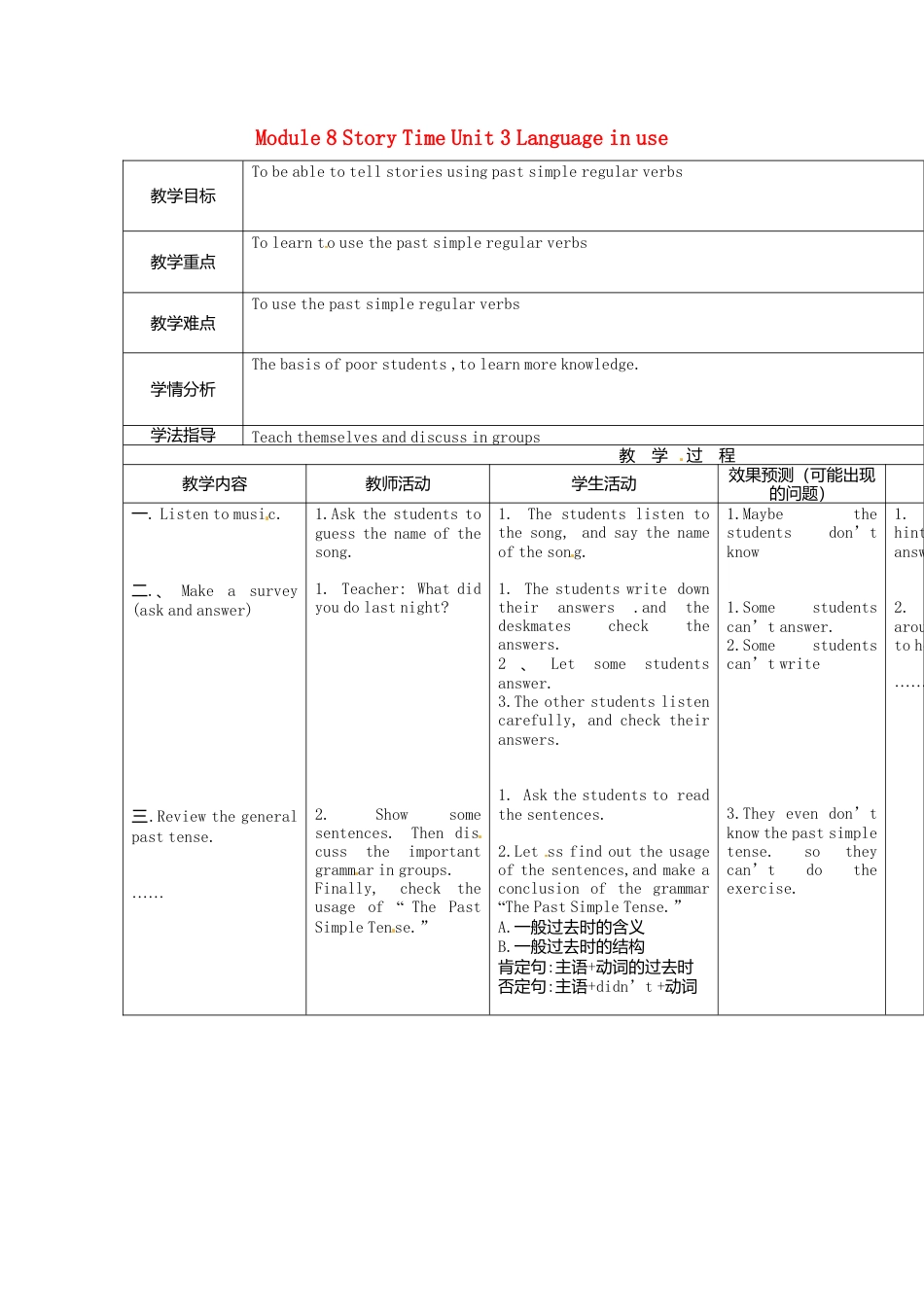 七年级英语下册Module+8+Story+Time+Unit+3+Language+in+use教案（新外研版）.doc_第1页