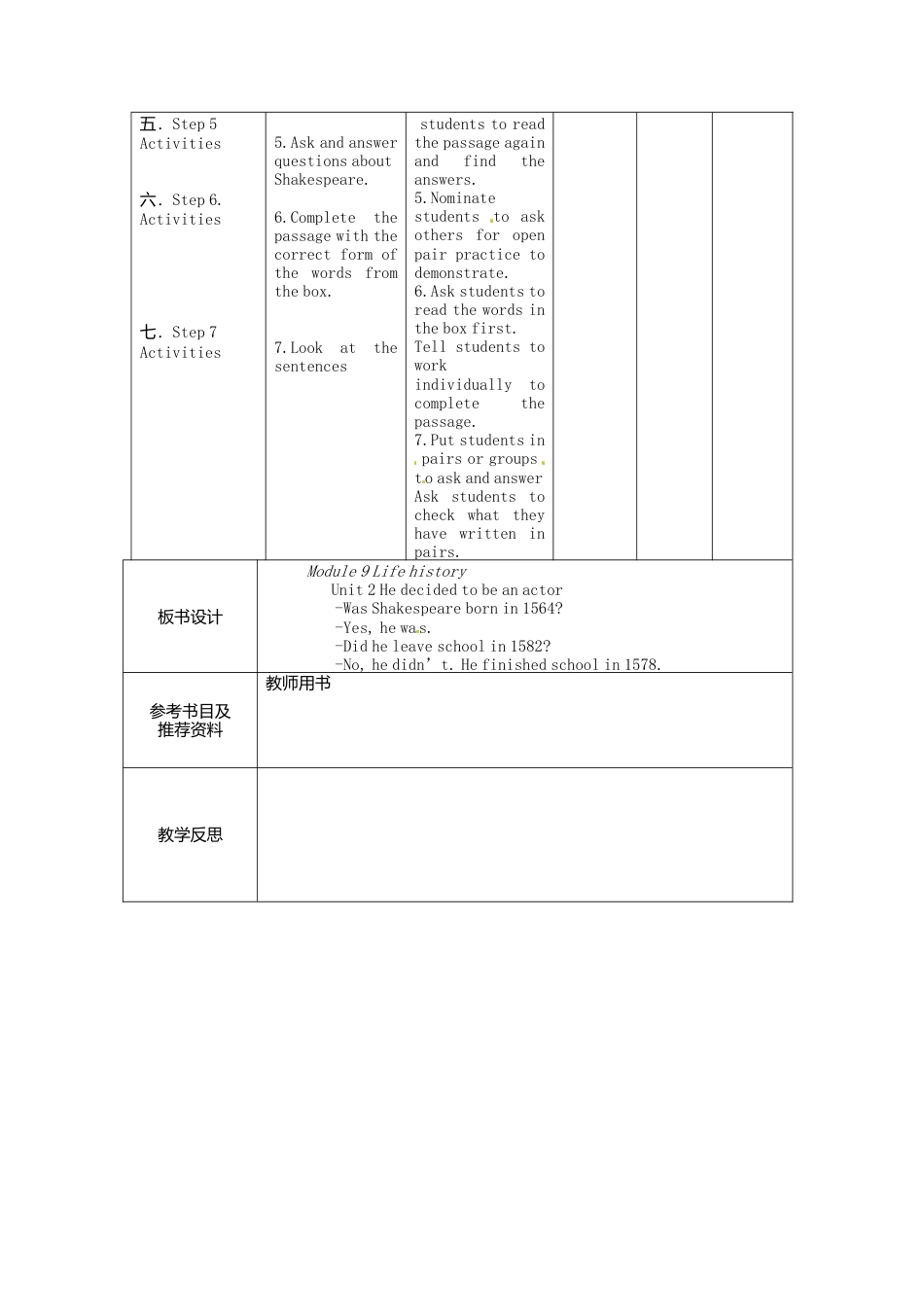 七年级英语下册Module+9+Life+history+Unit+2+He+decided+to+be+an+actor教案（新外研版）.doc_第2页