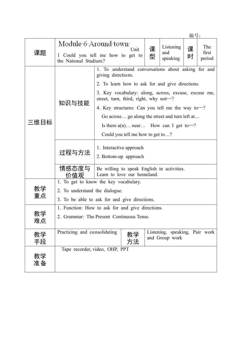 七年级英语下册教案：M6 U1七、下.doc_第1页