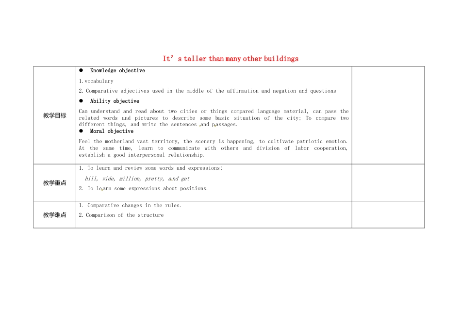 外研版八年级上册教案-Module 2 Unit 1 It’s taller than many other buildings教案.doc_第1页