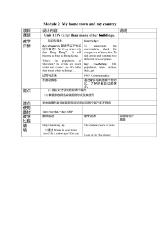 外研版八年级上册教案Module 2 Unit 1 It's taller than many other buildings.doc