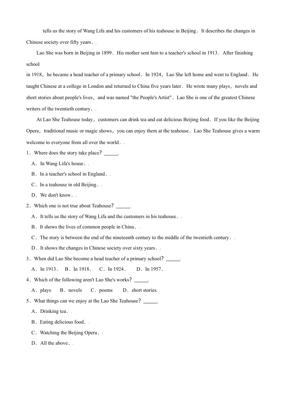 外研版八年级上册-试卷-Module 5 Lao she Teahouse 测试卷 （B卷·能力提升）原卷版 -(外研版).doc_第3页