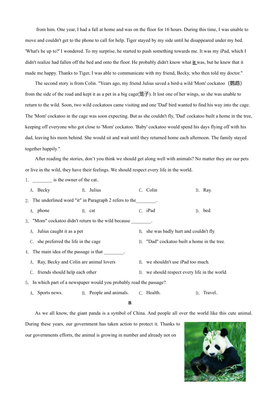 外研版八年级上册-试卷-Module 6 Animals in danger 测试卷 （A卷·夯实基础）原卷版  -(外研版).doc_第3页