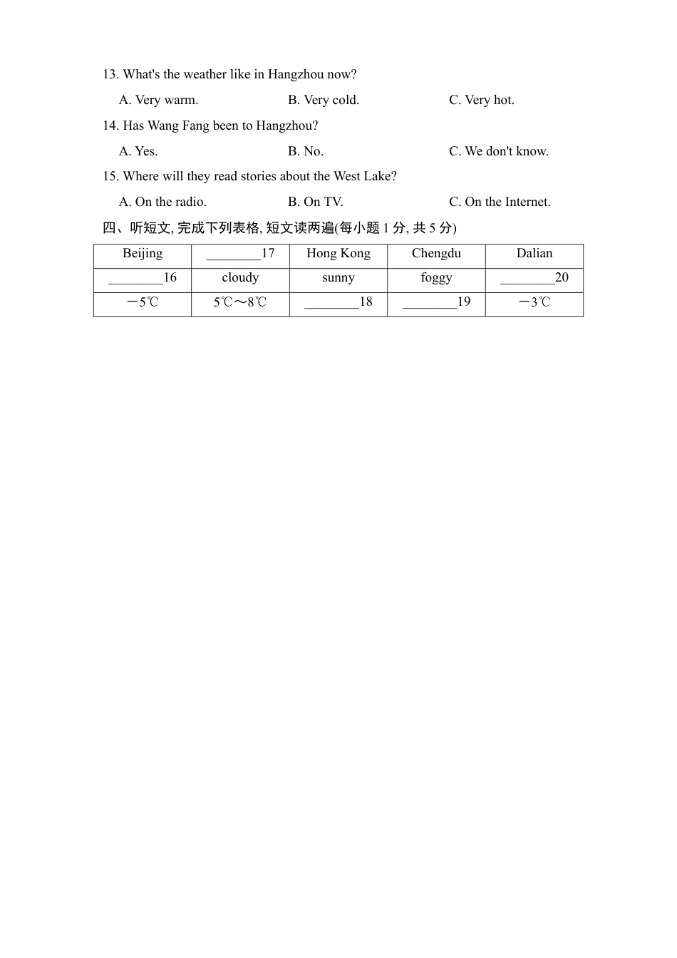 外研版八年级上册-试卷-Module10 听力.doc_第2页