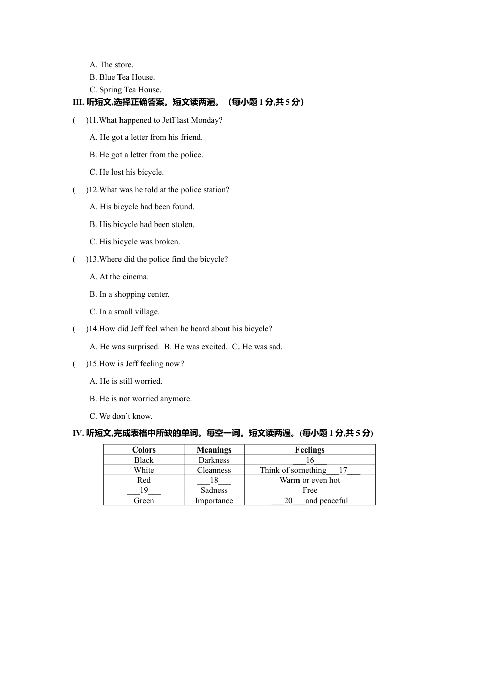 外研版八年级英语下册-试题-Module 1 Feelings and impressions 话题1 情绪与感情（基础版） 试题.doc_第2页