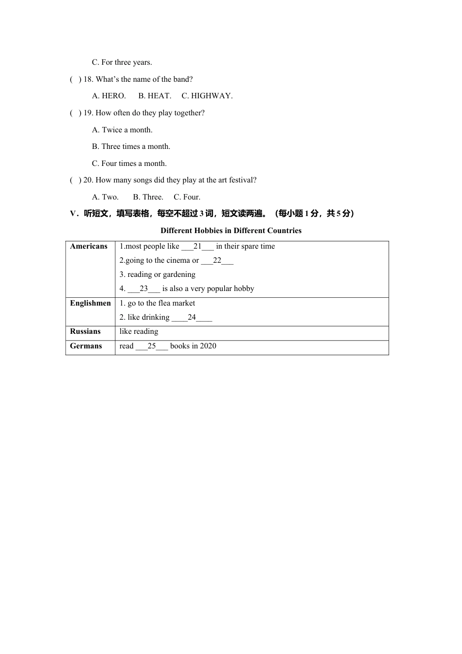 外研版八年级英语下册-试题-Module 6 Hobbies 话题6个人兴趣（提高版） 试题.doc_第3页