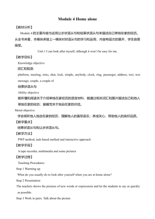 外研版九年级上册教案-Module 4 Home alone 教案.doc