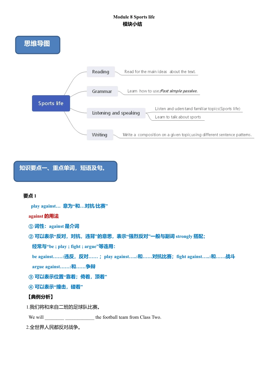 外研版九年级上册试题-8.7 Module 8 模块小结（练习）（原卷版）.doc_第1页