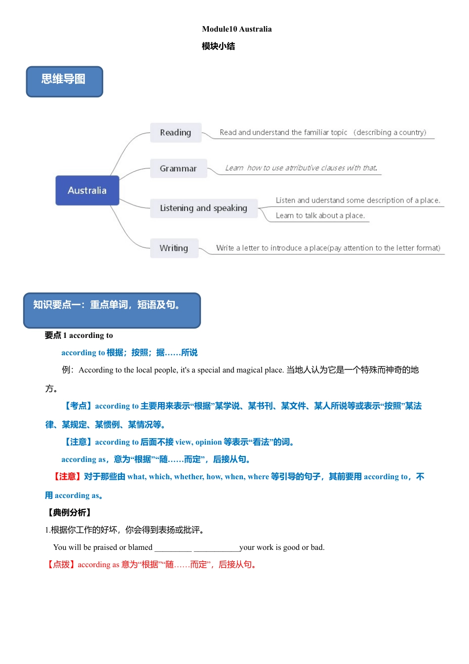 外研版九年级上册试题-10.7 Module 10 模块小结（练习）（解析版）.doc_第1页