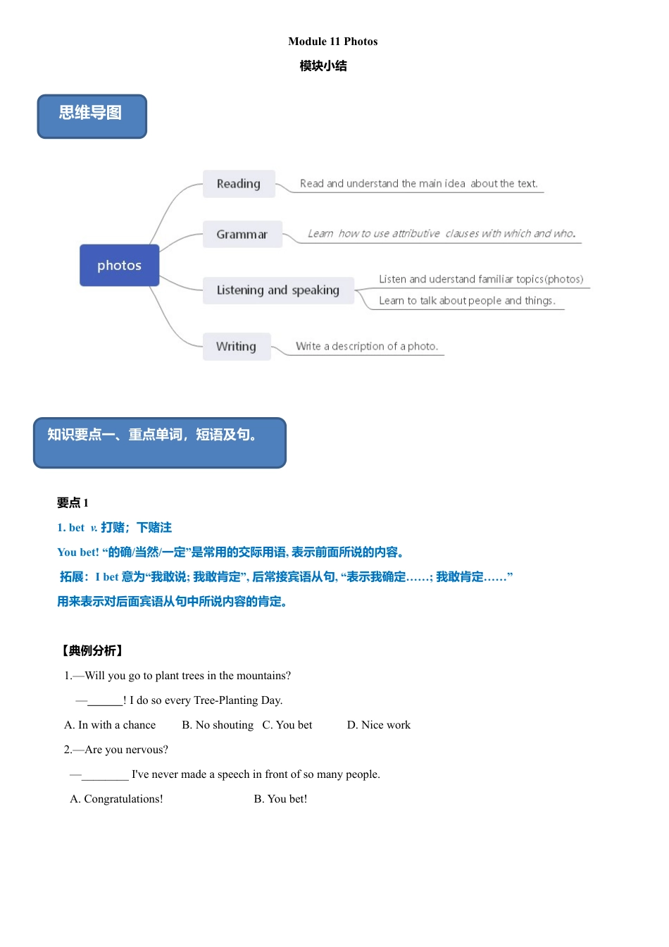 外研版九年级上册试题-11.7 Module 11 模块小结（练习）（原卷版）.doc_第1页