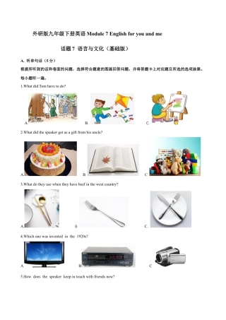 外研版九年级下册-Module 7 English for you and me 话题7 语言与文化（基础版） 试题.docx