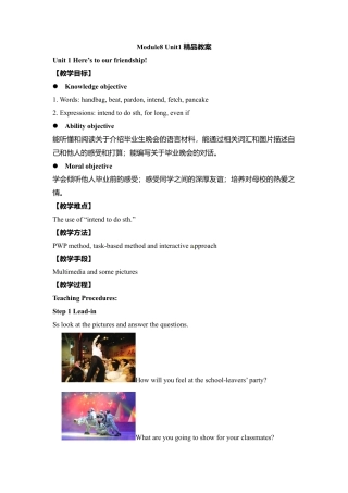 外研版九年级下册-Module8 Unit1 Here’s to our friendship！ 精品教案.doc