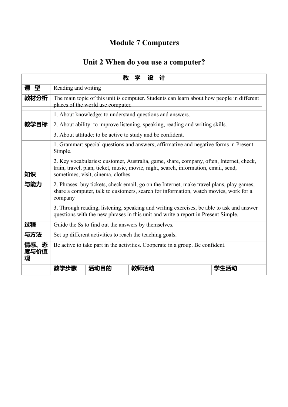 外研版七年级英语上册-教案Unit 2 .doc_第1页