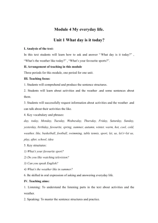 外研七年级上Starter Module 4 教案.doc