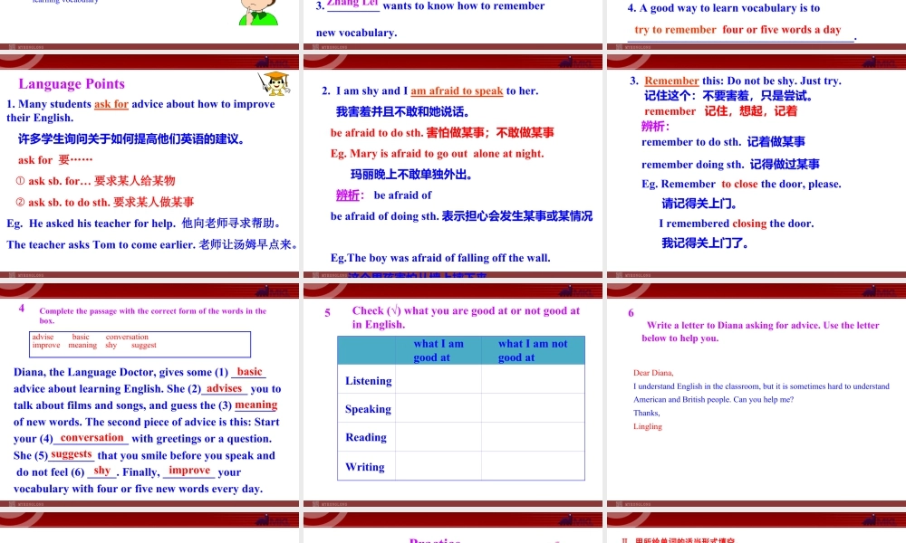 新外研版八年级英语上册配套课件：Module 1 How to learn English Unit 2.ppt