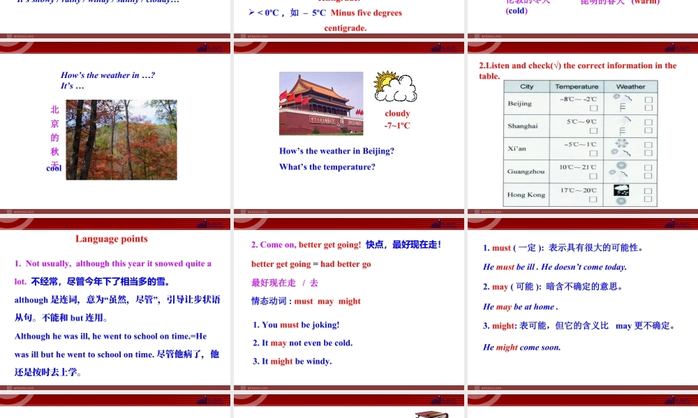 新外研版八年级英语上册配套课件：Module 10 The weather Unit 1.ppt