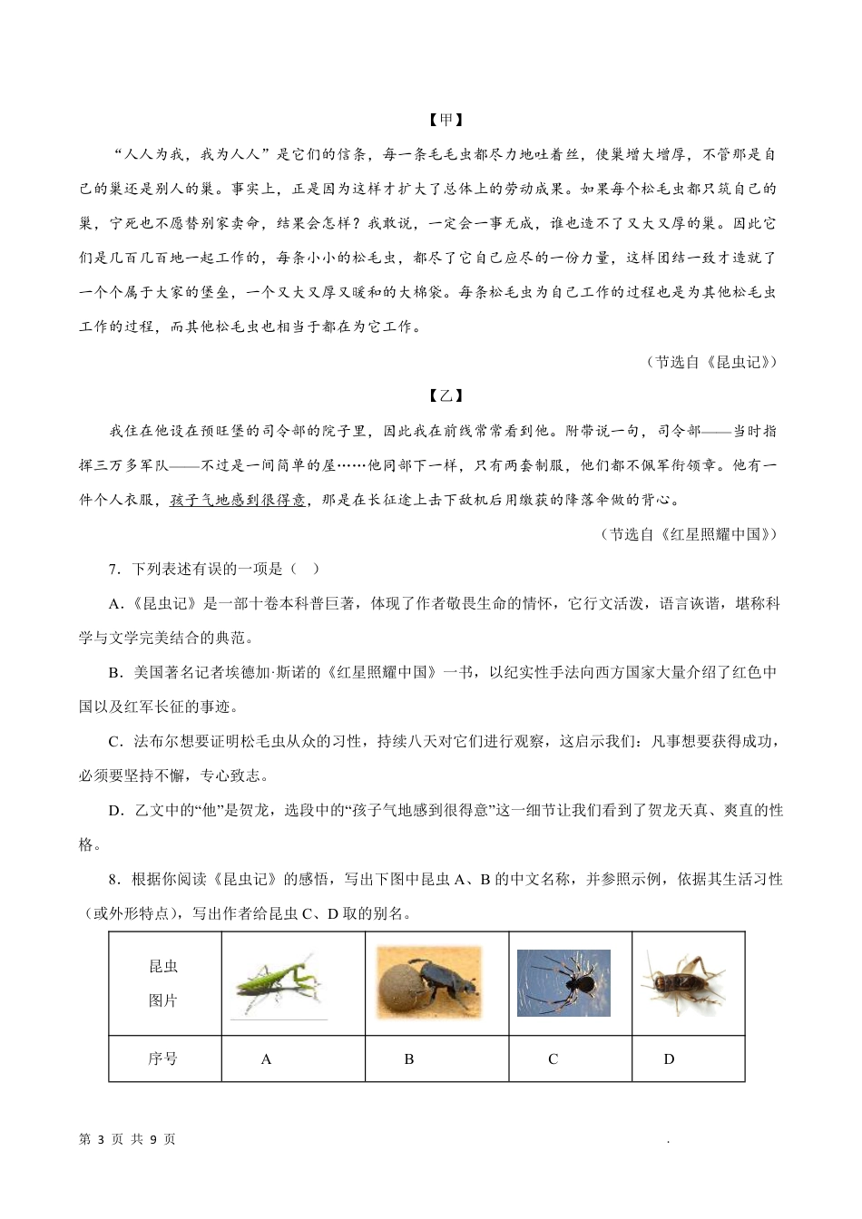 【人教版】最新八年级（上）语文 期末模拟试题3.pdf_第3页