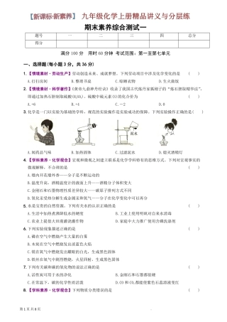 【人教版】最新九年级（上）化学期末素养综合测试1（人教版）.pdf