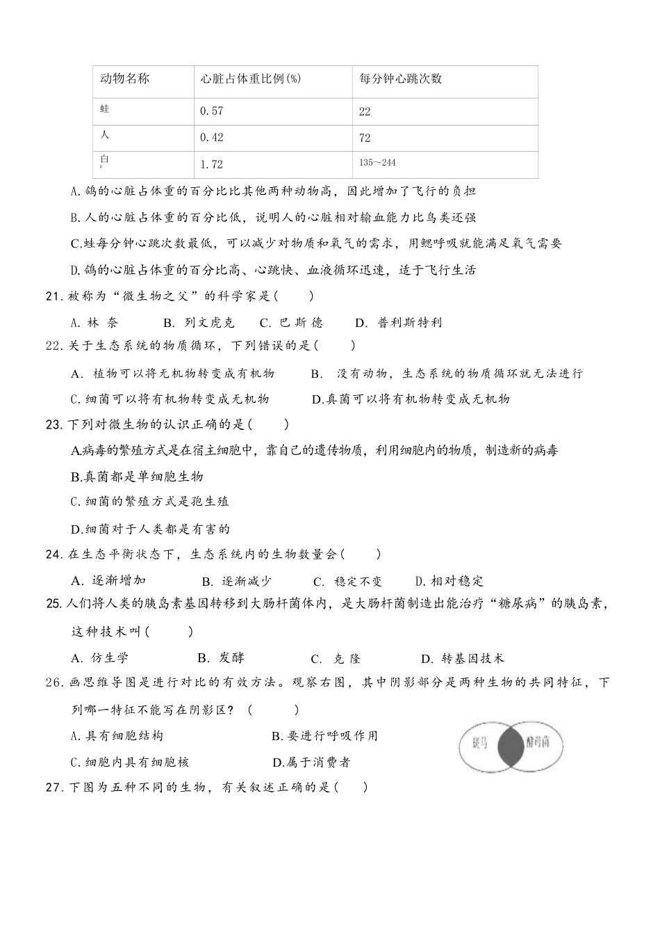 【人教版】最新八年级（上）生物 期末试卷01（人教版）.pdf_第3页