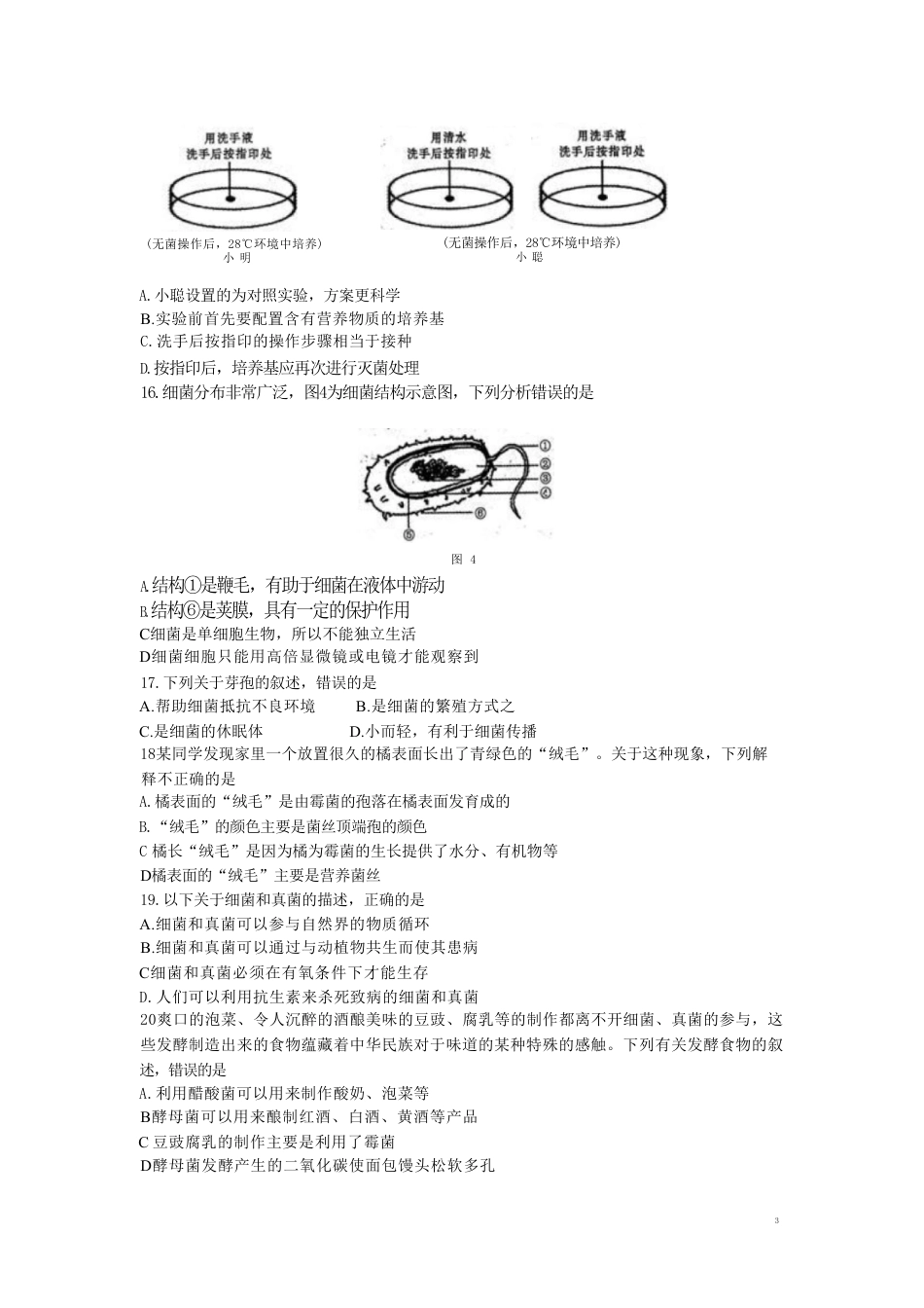 【人教版】最新八年级（上）生物 期末考试试卷1（人教版）.pdf_第3页