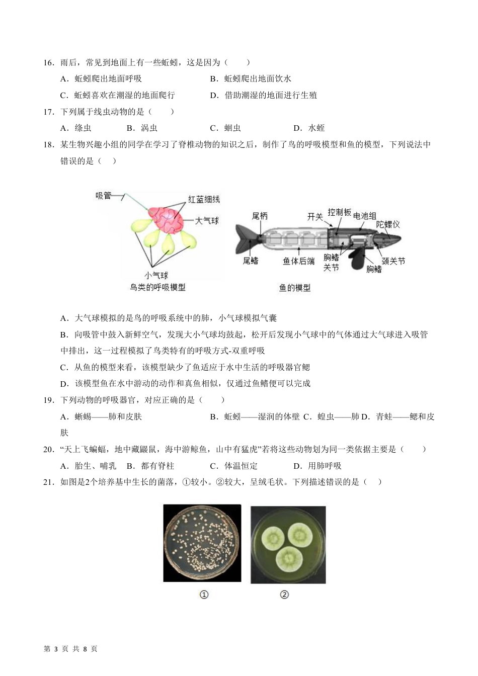 【苏教版】最新七年级（上）生物 期末模拟卷（南京专用）.pdf_第3页