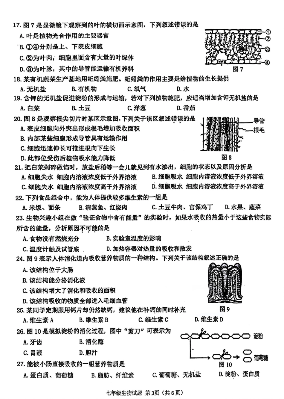 【苏科版】最新七年级（上）生物期末试卷.pdf_第3页