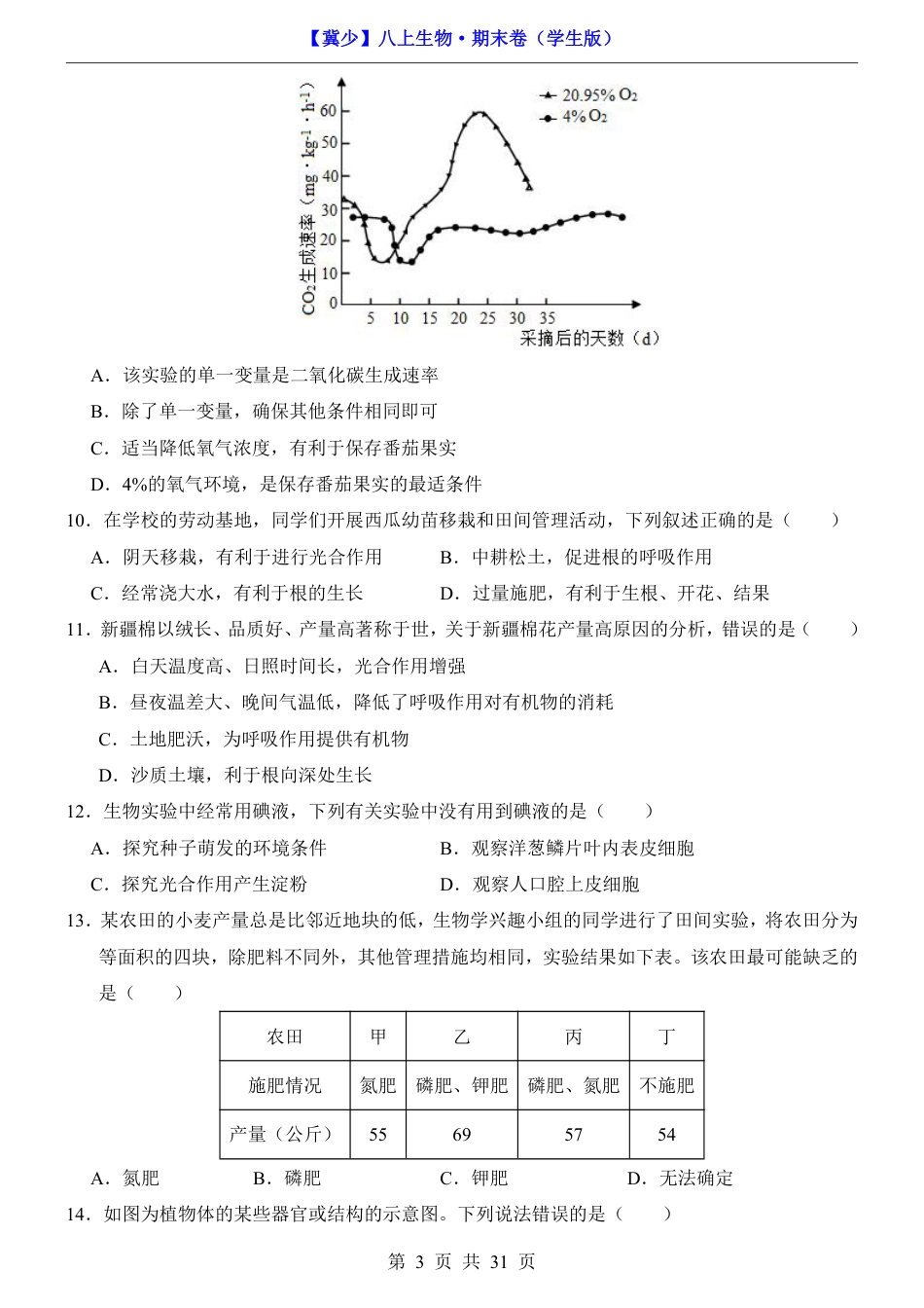 【冀少版】最新八年级（上）生物期末卷（冀少版）.pdf_第3页