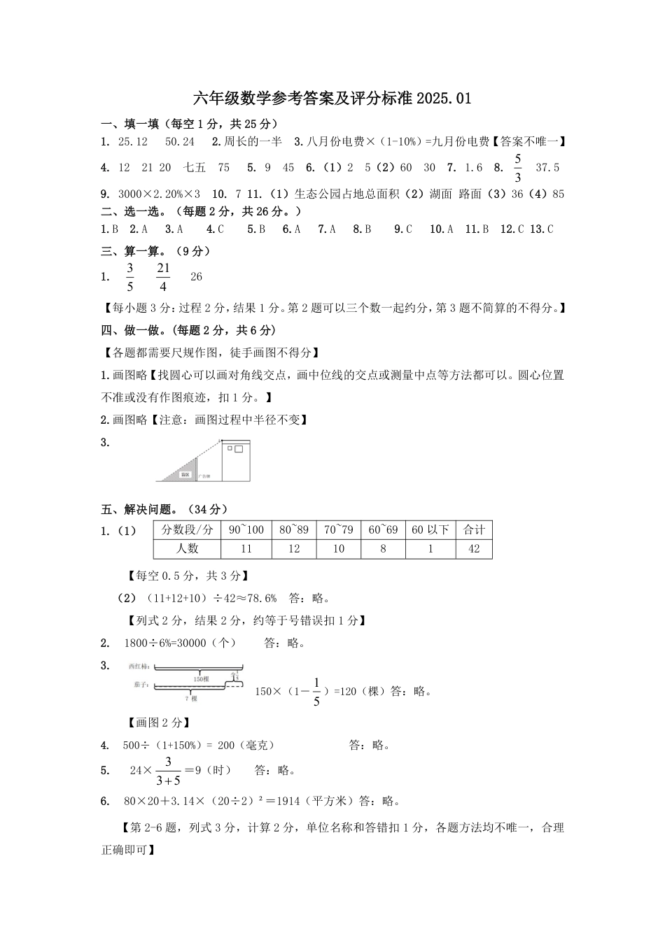辽宁省沈阳市于洪区24-25学年六年级上学期期末（数学答案）.pdf_第1页