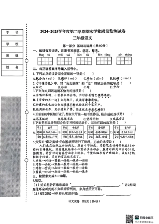 辽宁省沈阳市沈河区2024-2025学年三年级下学期期末语文试题.pdf