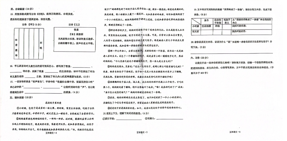 辽宁省沈阳市沈北新区2024-2025学年五年级下学期期末语文试卷.pdf_第2页
