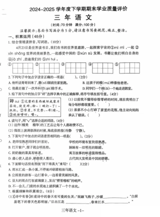 辽宁省沈阳市和平区2024-2025学年三年级下学期期末语文试题.pdf