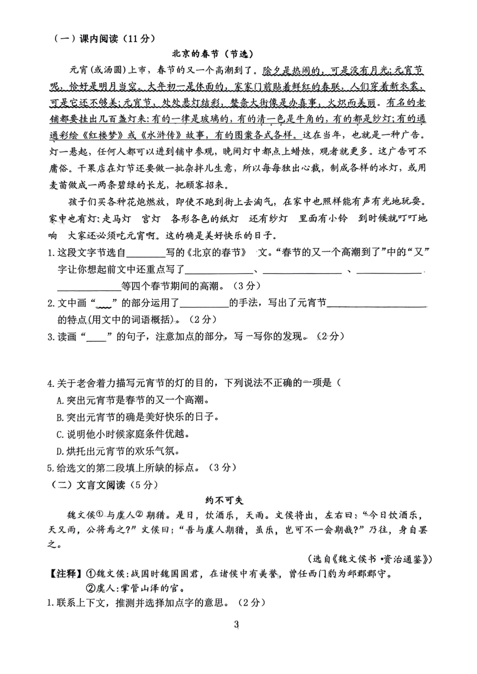辽宁省沈阳市铁西区2024-2025学年六年级下学期期末语文试题.pdf_第3页