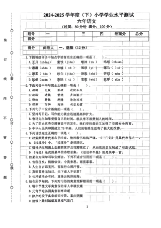辽宁省沈阳市铁西区2024-2025学年六年级下学期期末语文试题.pdf