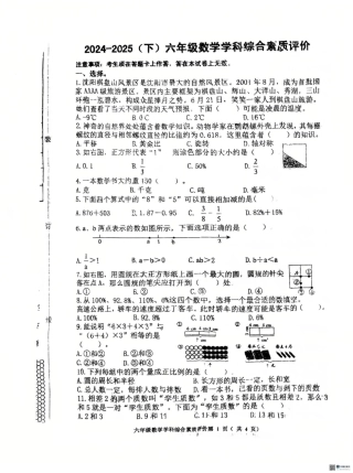 辽宁省沈阳市大东区2024-2025学年六年级下学期期末数学试卷.pdf
