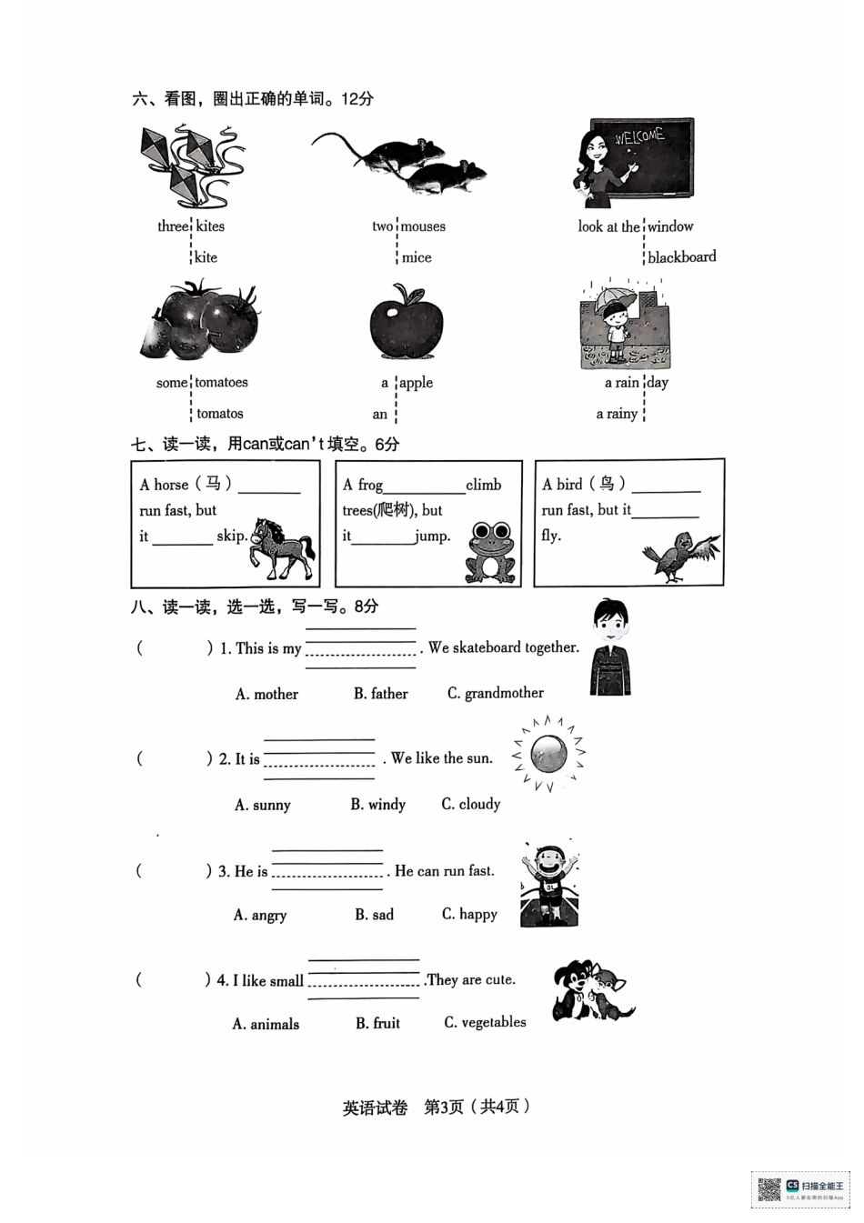 辽宁省沈阳市沈河区24-25学年三年级上学期期末（英语）.pdf_第3页