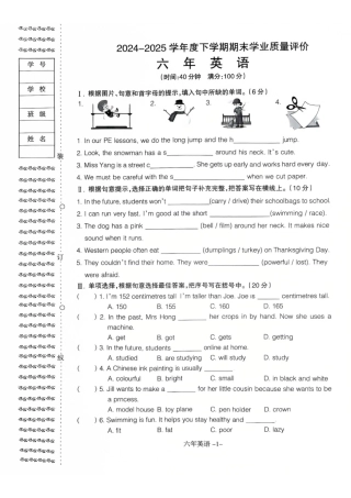 辽宁省沈阳市和平区2024-2025学年六年级下学期期末英语试题.pdf