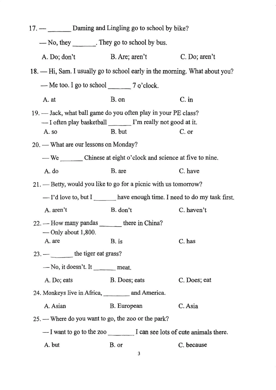 北京师范大学附属实验中学2023-2024学年七年级上学期12月月考英语试题（含答案）.pdf_第3页