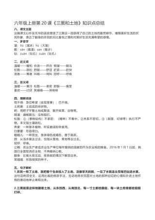 部编版六年级（上）语文第20课《三黑和土地》重点及主题归纳.docx