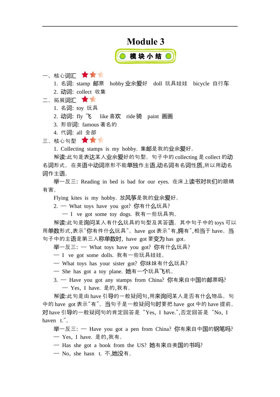 小学英语六年级(上)外研 Module 3 知识清单.docx_第1页