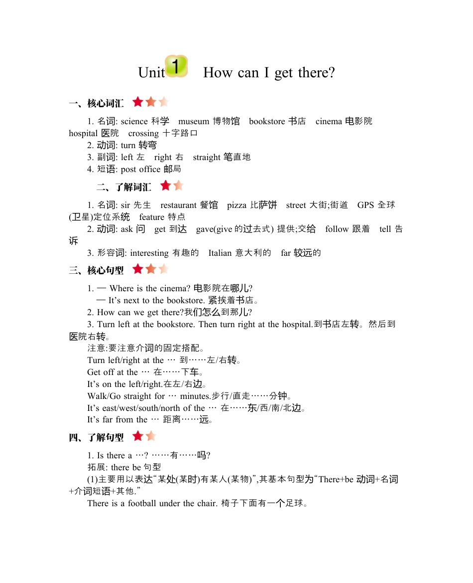 小学英语六年级（上）人教PEP：Unit 1 知识清单.docx_第1页