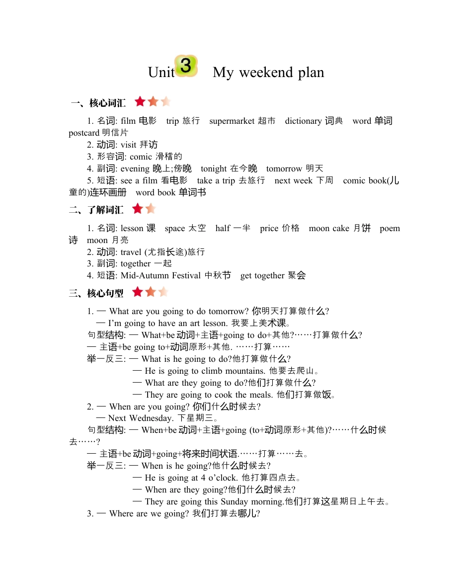 小学英语六年级（上）人教PEP：Unit 3 知识清单.docx_第1页